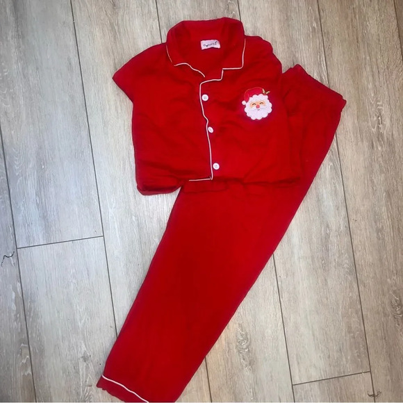 MATCHING SET, TWO Poppins & Pan Santa Christmas Embroidered Cotton Pajamas XL - Picture 5 of 12
